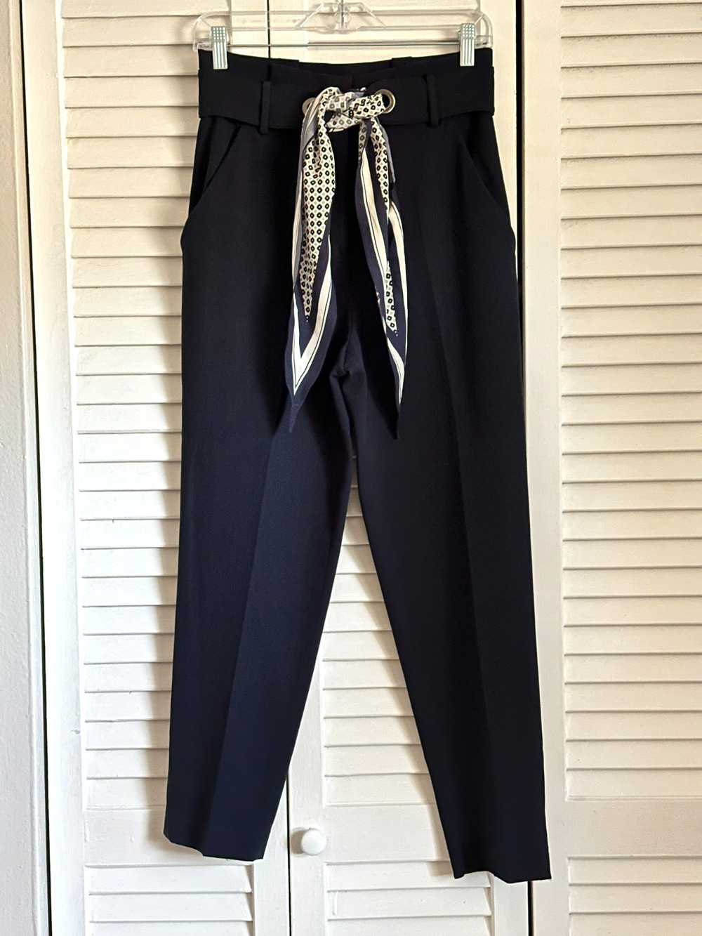 Veronica Beard Tai Pants Scarf Belt Navy Crepe High Waist Size 4 Nautical Preppy